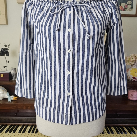 Madewell Shimmer Stripe Off-The-Shoulder Top - Picture 8 of 13